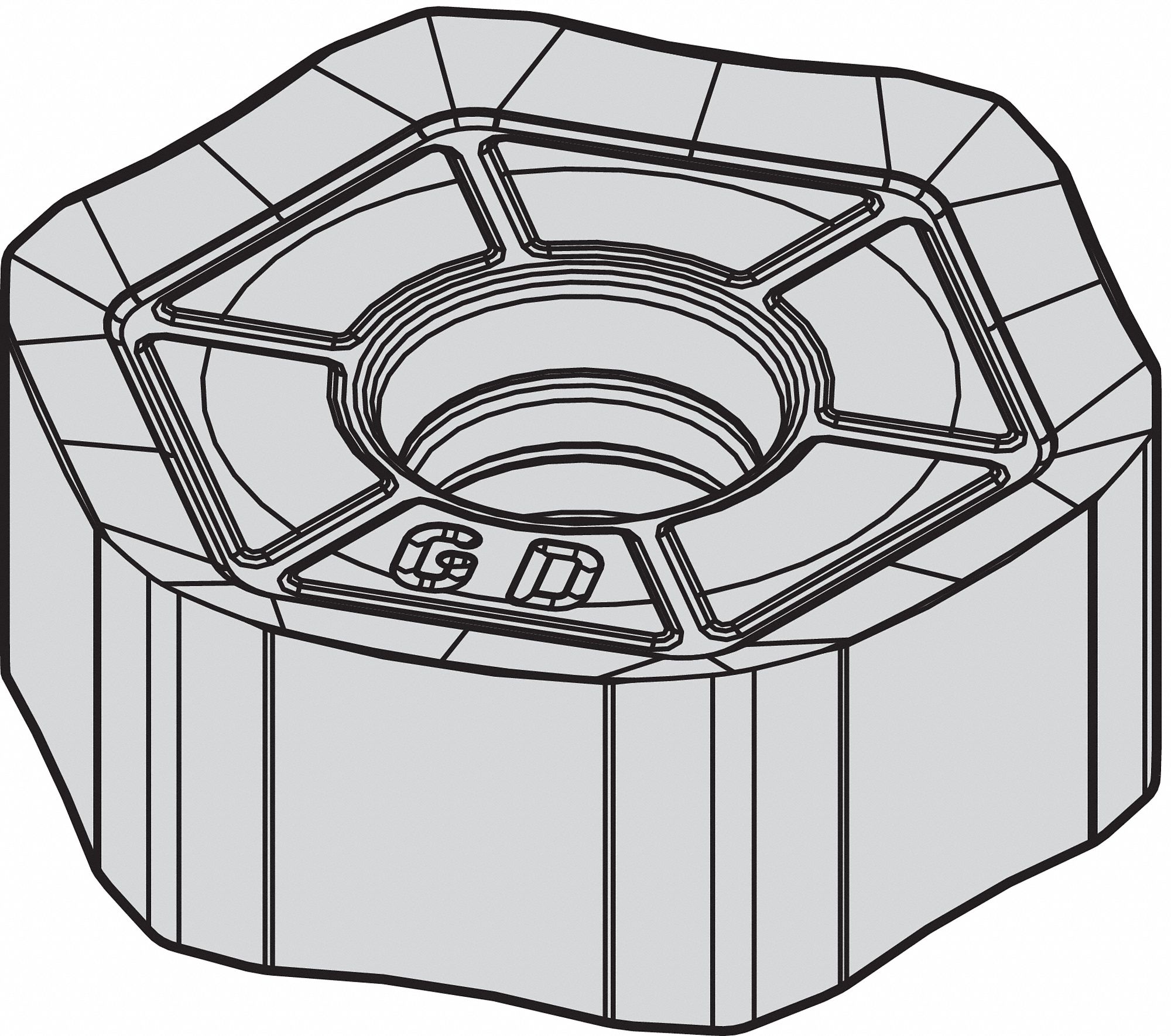 Hexagon Milling Insert: 5/8 in Inscribed Circle, 3/64 in Corner Radius, 0.2190 in Thick