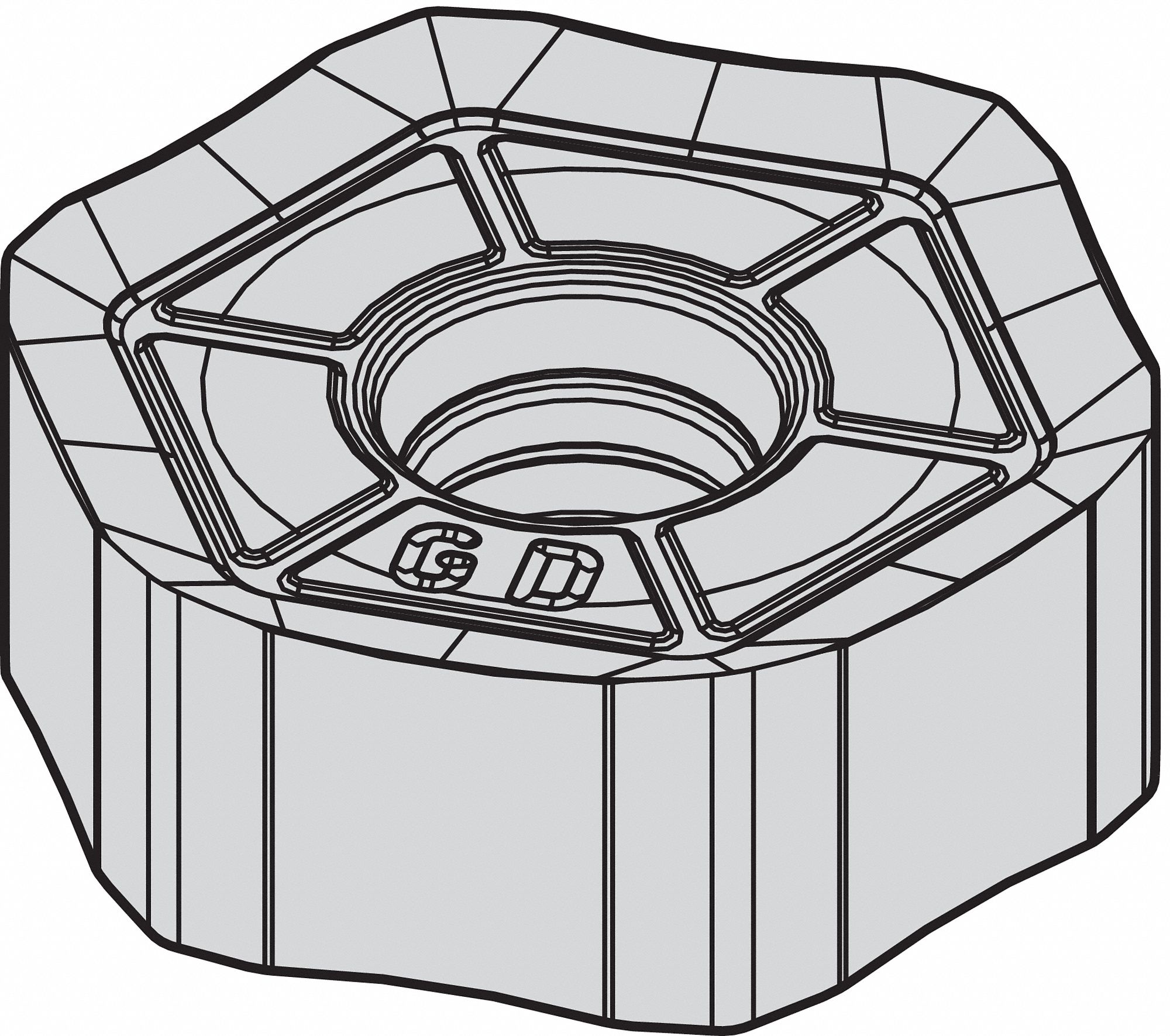 HEXAGON MILLING INSERT, ⅝ IN INSCRIBED CIRCLE, 3/64 IN CORNER RADIUS, 0.2190 IN THICK