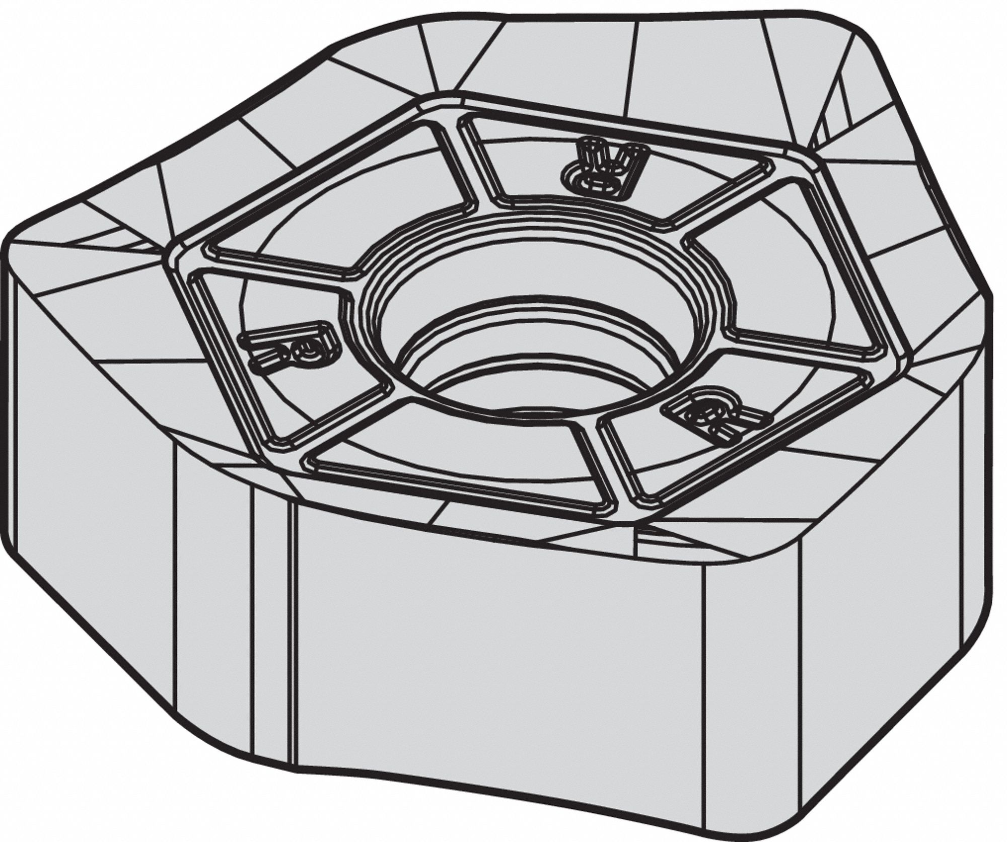 HEXAGON MILLING INSERT, ⅝ IN INSCRIBED CIRCLE, 1/16 IN CORNER RADIUS, 0.2169 IN THICK