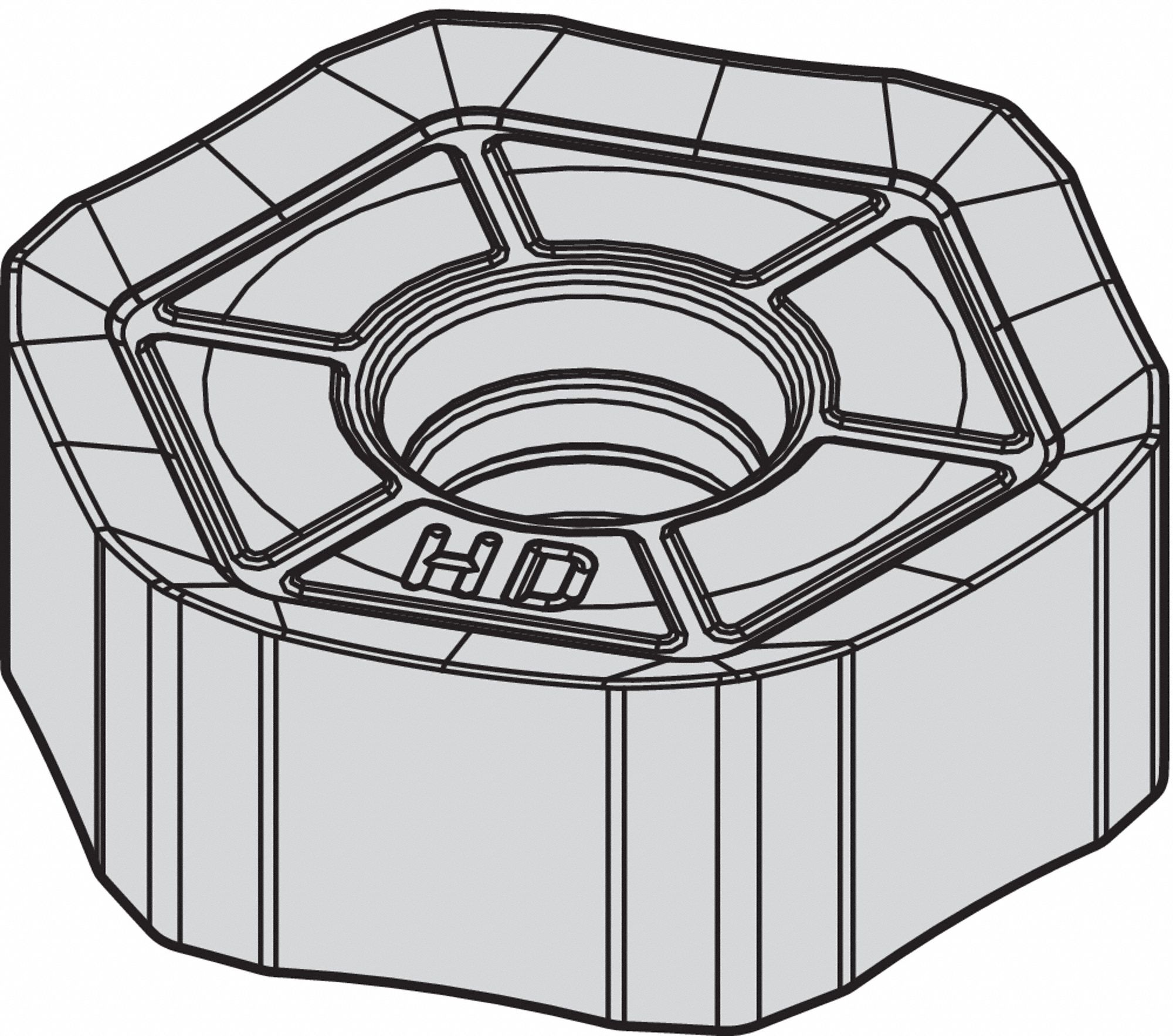 HEXAGON MILLING INSERT, ⅝ IN INSCRIBED CIRCLE, 3/64 IN CORNER RADIUS, 0.2151 IN THICK