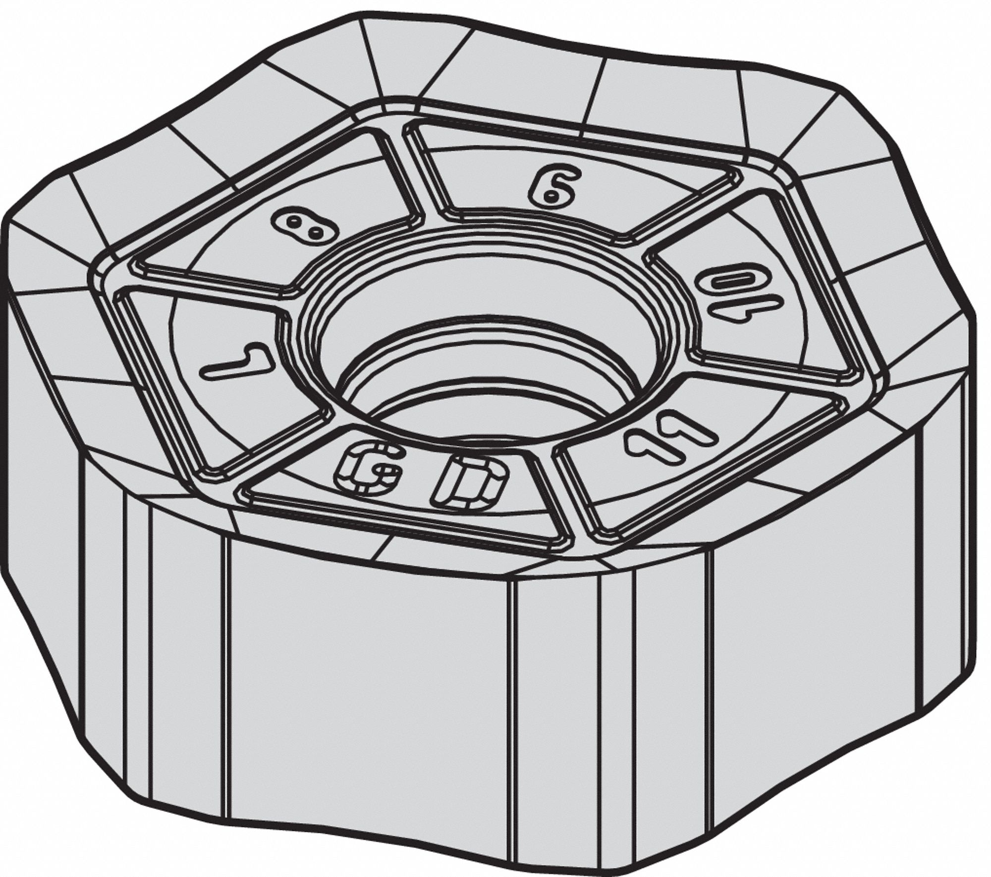 HEXAGON MILLING INSERT, ⅝ IN INSCRIBED CIRCLE, 3/64 IN CORNER RADIUS, 0.2190 IN THICK