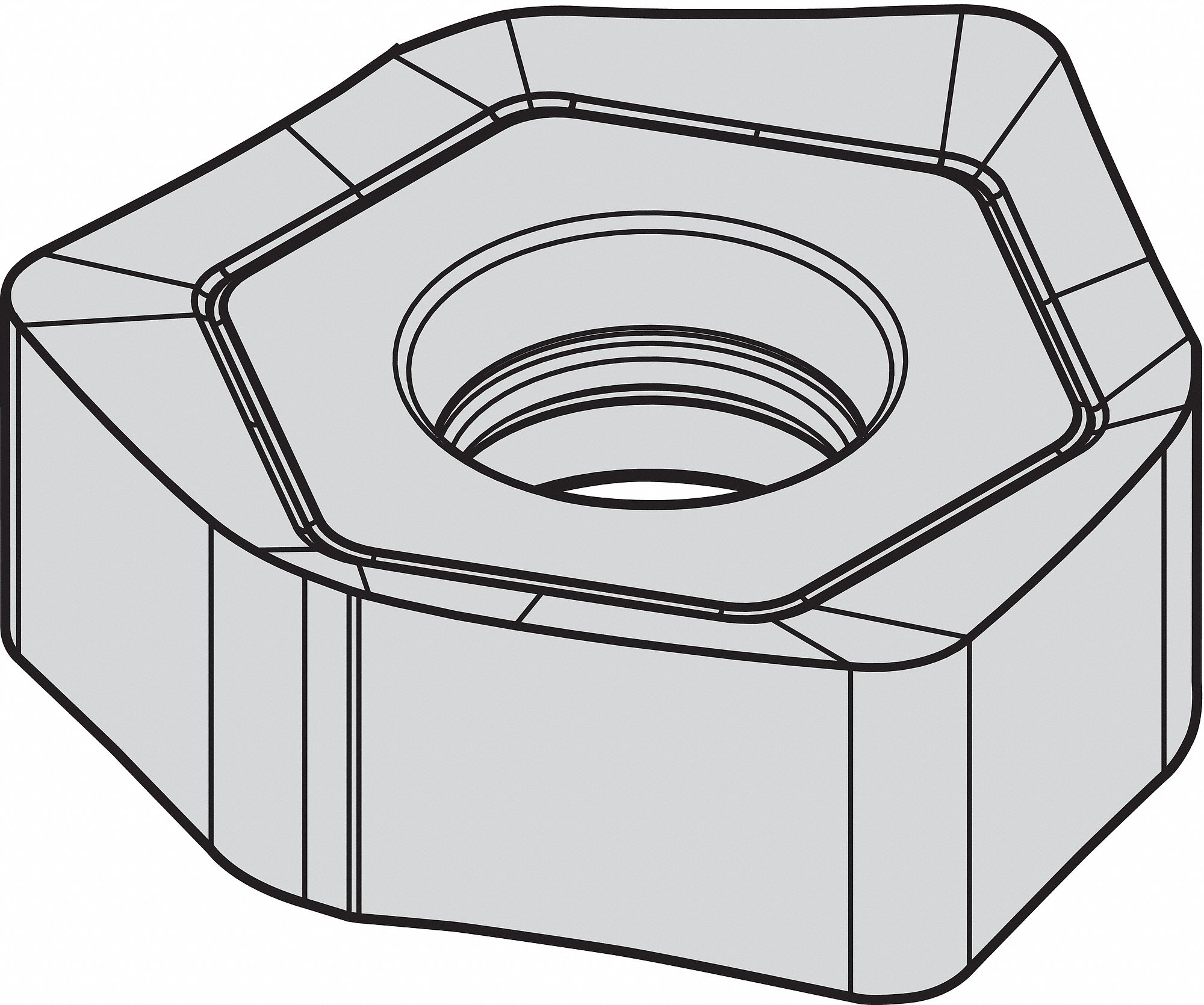 Hexagon Milling Insert: 1/2 in Inscribed Circle, 0.0510 in Corner Radius, 0.1758 in Thick