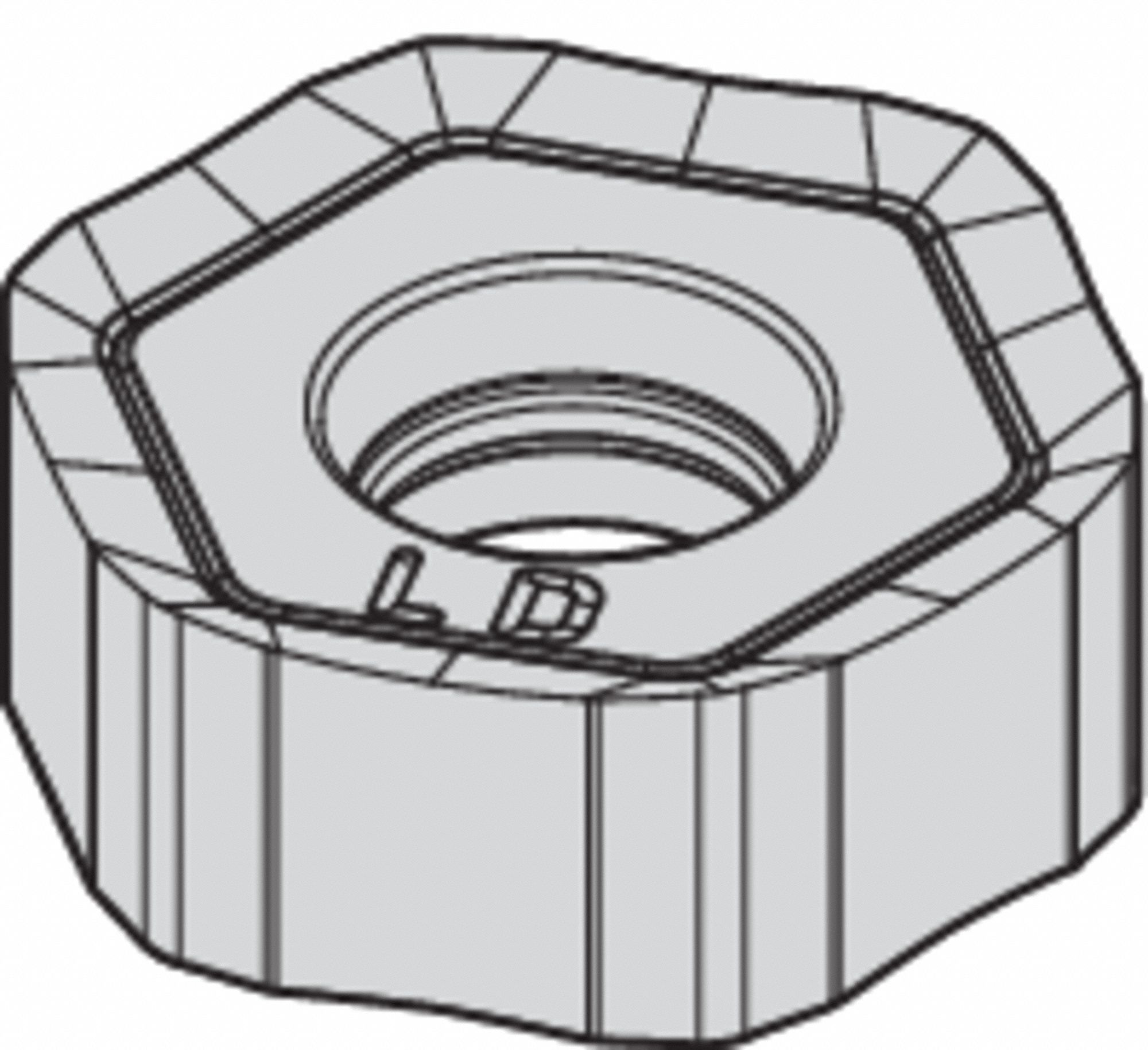 Hexagon Milling Insert: 1/2 in Inscribed Circle, 0.1264 in Corner Radius, 0.1764 in Thick