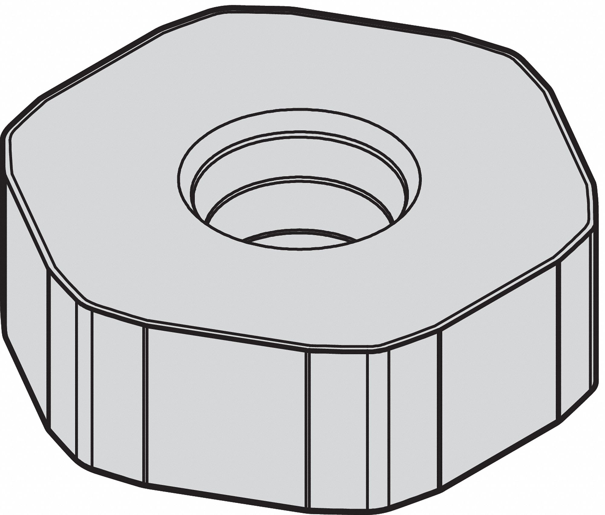 Hexagon Milling Insert: 5/8 in Inscribed Circle, 3/64 in Corner Radius, 0.2188 in Thick