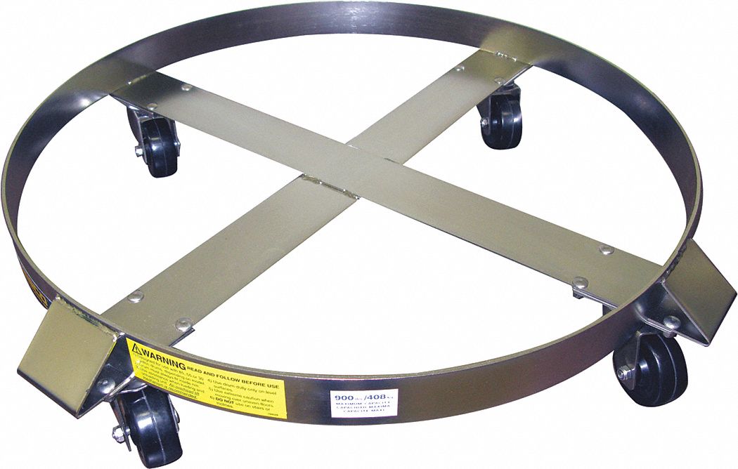 CROSS-BRACE DRUM DOLLY WITH SUPPORT RING, 900 LB LOAD CAPACITY, ROUND, 4 SWIVEL