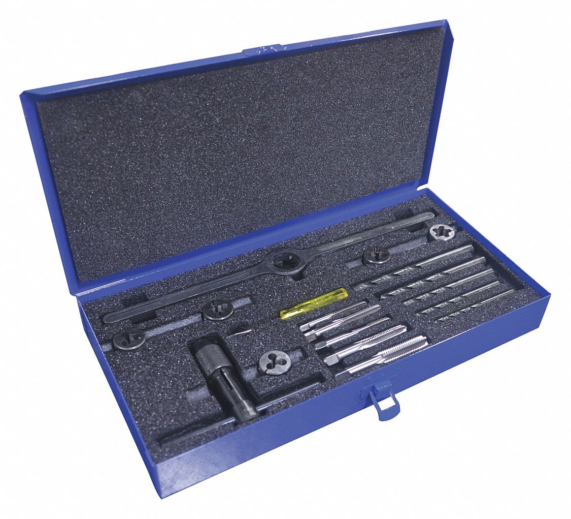 GREENFIELD THREADING Drill Bit, Tap, and Die Set 15 Pieces, 5 Drills