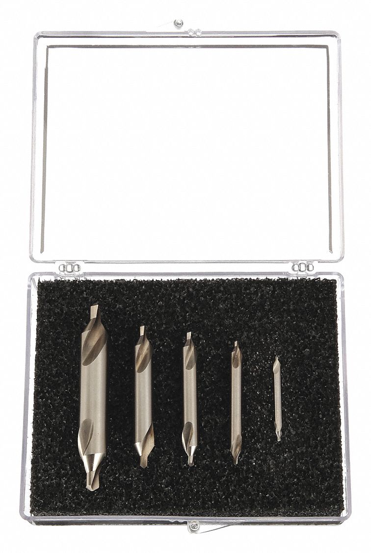 CLEVELAND, High Speed Steel, Bright (Uncoated) Finish, Center Drill Set ...