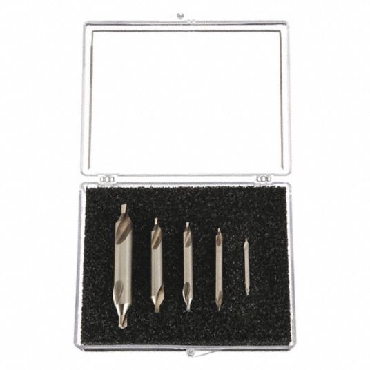 CLEVELAND, High Speed Steel, Bright (Uncoated) Finish, Center Drill Set ...