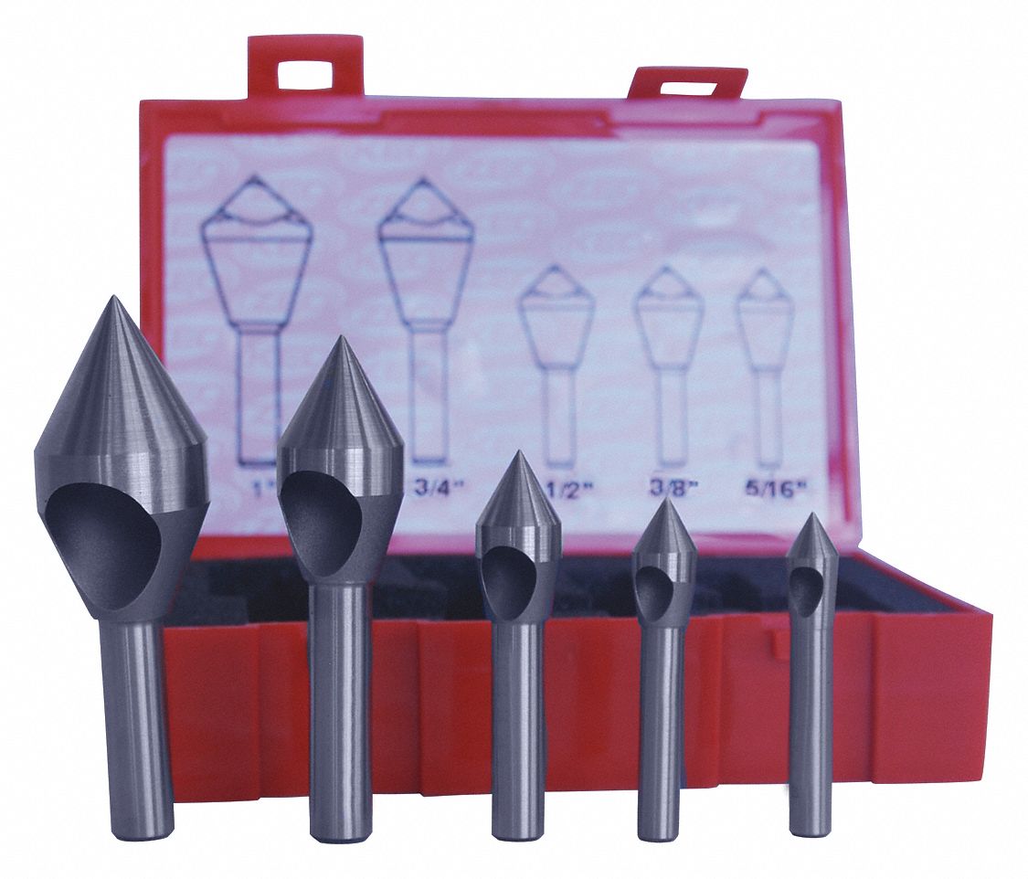 Countersink Set: Cobalt, Bright (Uncoated) Finish, 5/16 in Smallest Body Dia., 5 Pieces