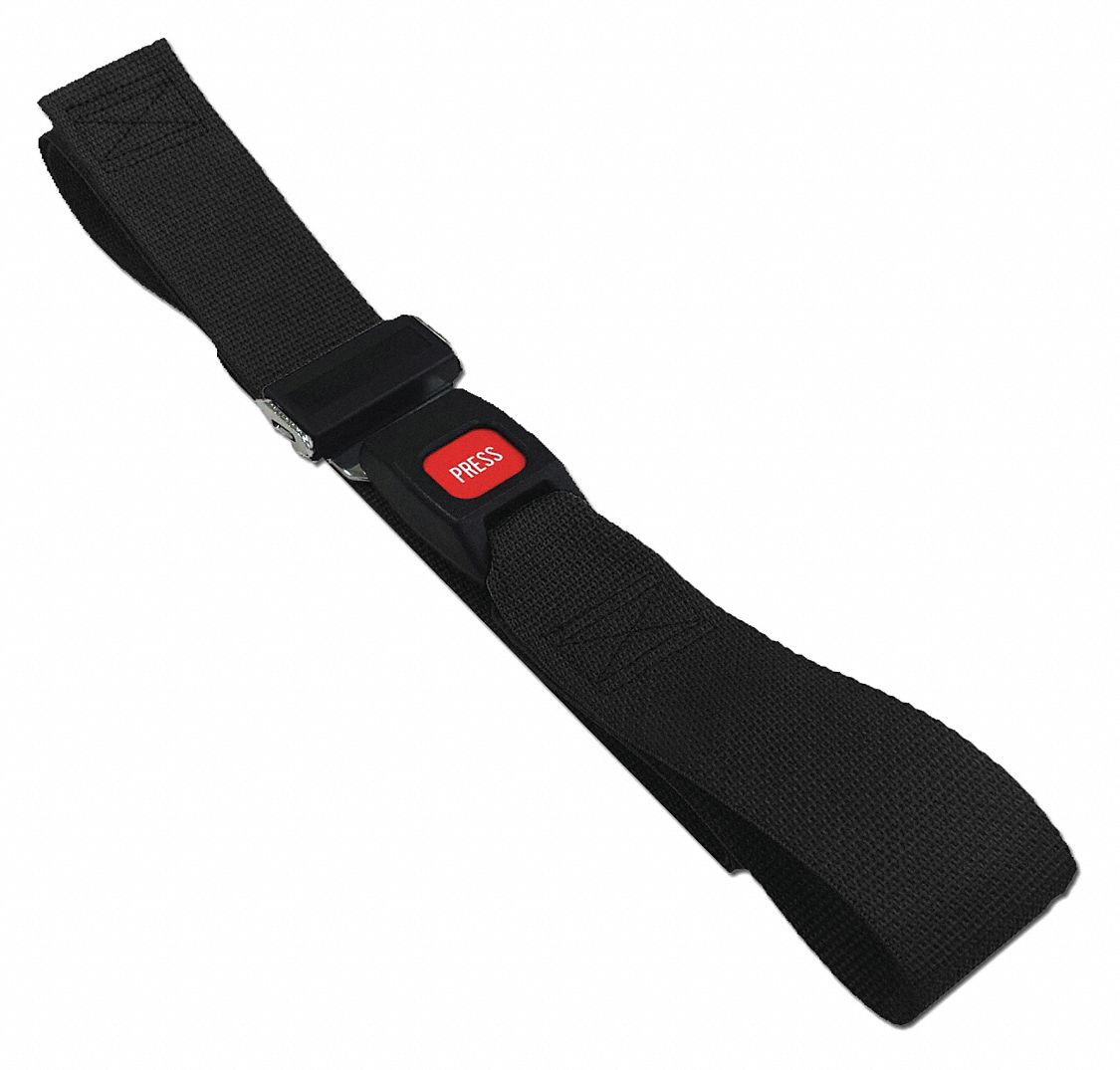 Strap: 3 ft, Polypropylene, Push Button, Black