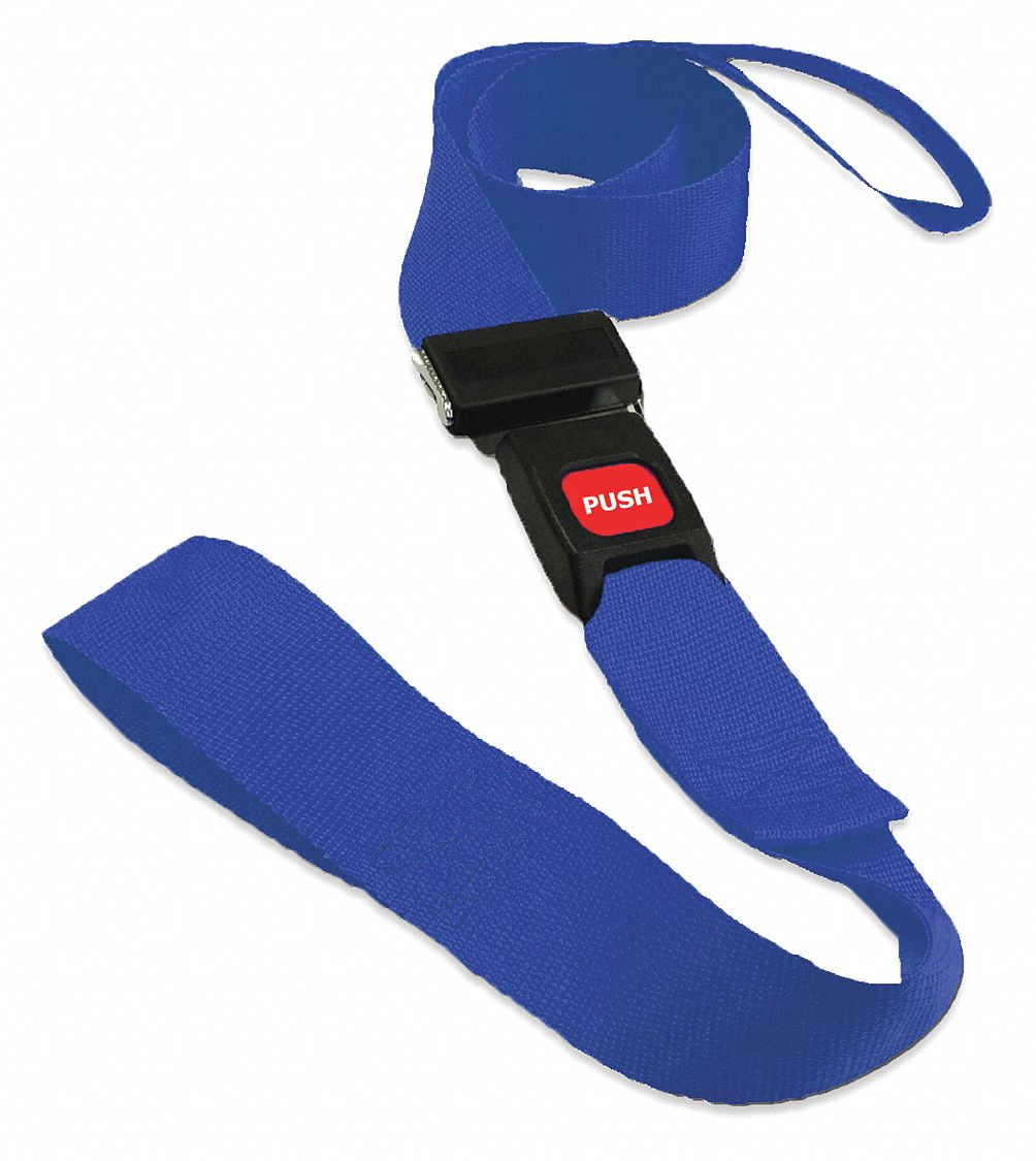 Strap: 5 ft, Polypropylene, Push Button, Blue, 21152 BL