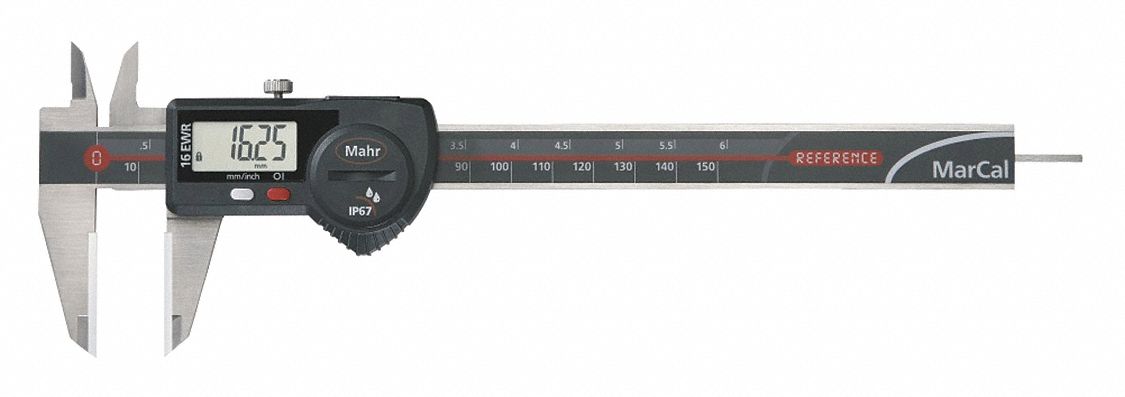 Ceramic Jaw 4-Way Digital Caliper: 0 in to 6 in /0 mm to 150 mm, IP67, Inch/Metric, Cabled