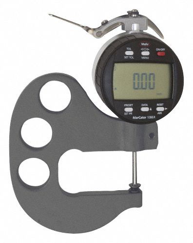 Portable Benchtop Digital Thickness Gauge: 0 mm to 25 mm, Inch/Metric, 50 mm Throat Dp