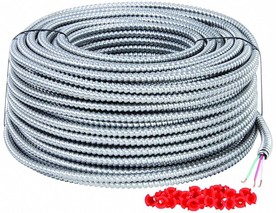 Metal Clad Armored Cable: 12 AWG, 2 Conductors, Copper, 250 ft, Aluminum, Std, THHN