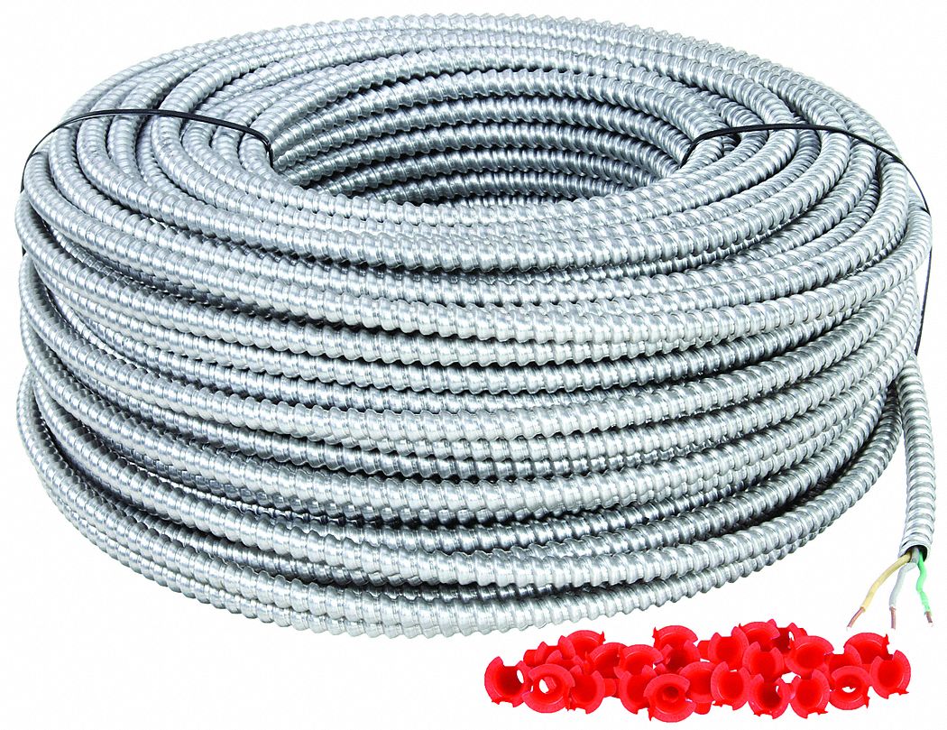 Metal Clad Armored Cable: 12 AWG, 2 Conductors, Copper, 250 ft, Aluminum, Std, THHN