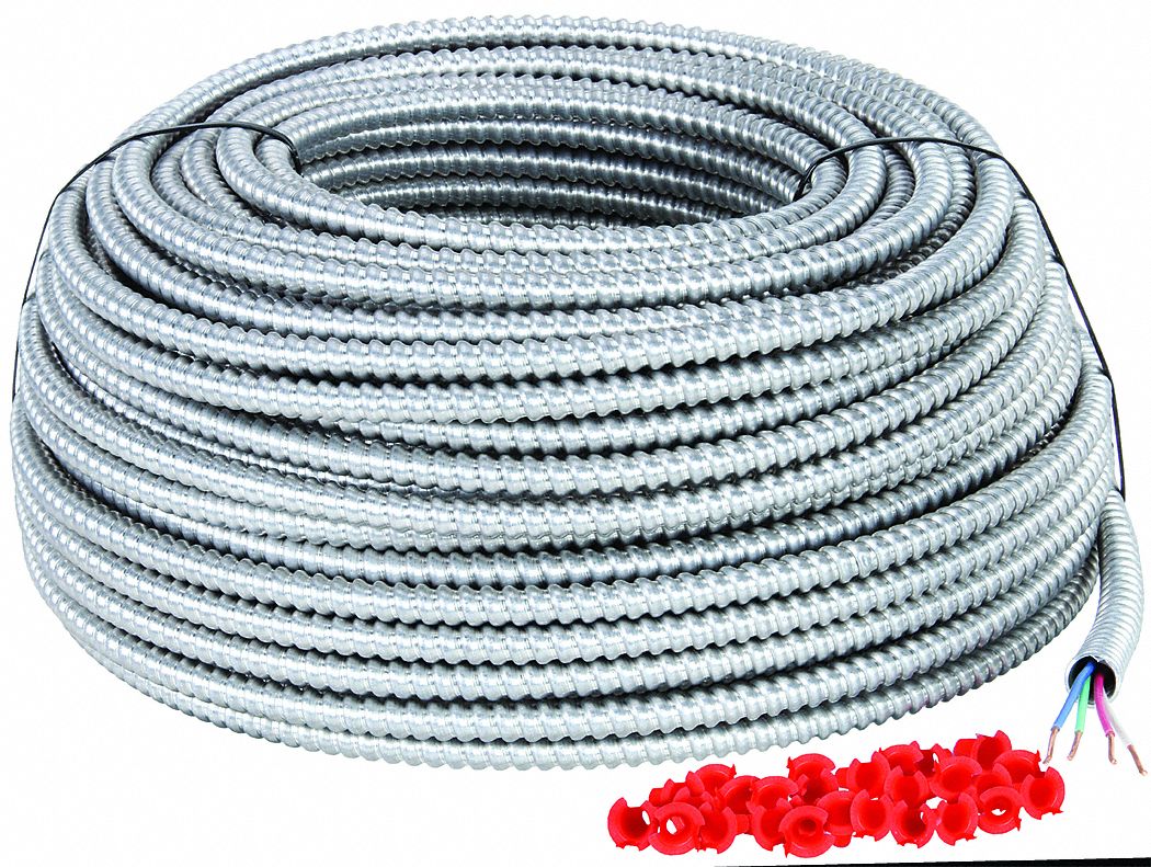 Metal Clad Armored Cable: 12 AWG, 3 Conductors, Copper, 250 ft, Aluminum, Std, THHN