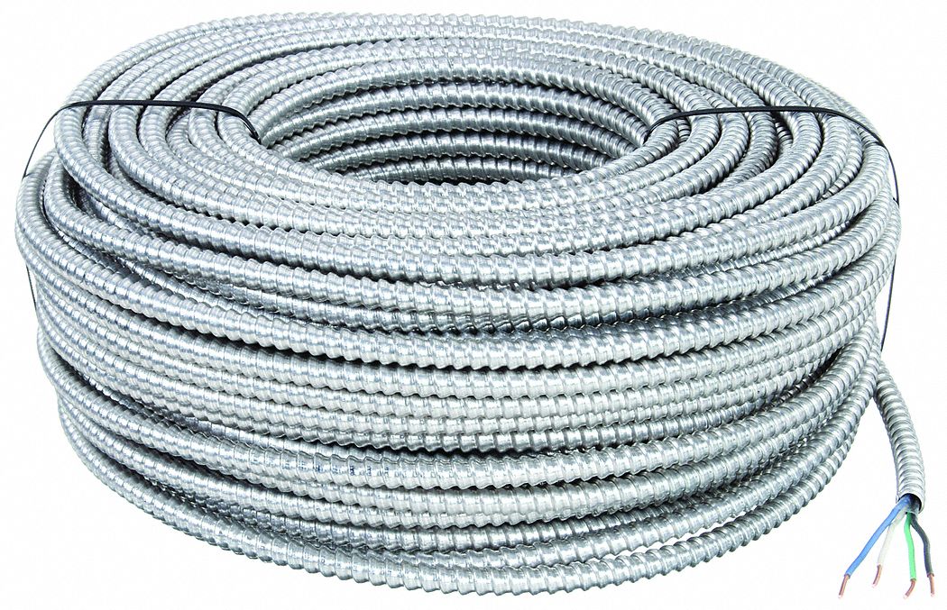 Metal Clad Armored Cable: 12 AWG, 3 Conductors, Copper, 250 ft, Aluminum, Std, THHN