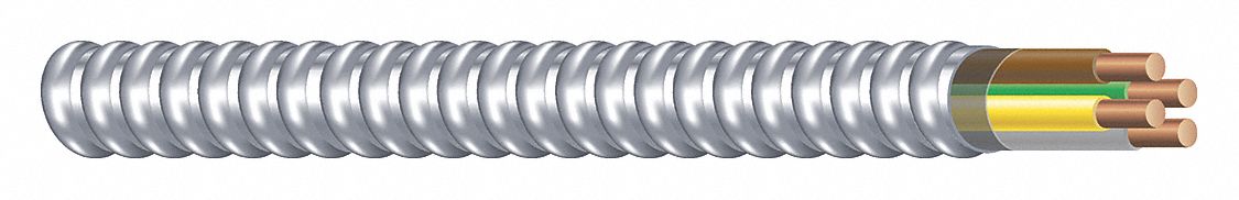 Metal Clad Armored Cable: 12 AWG, 3 Conductors, Copper, 250 ft, Aluminum, Std, THHN