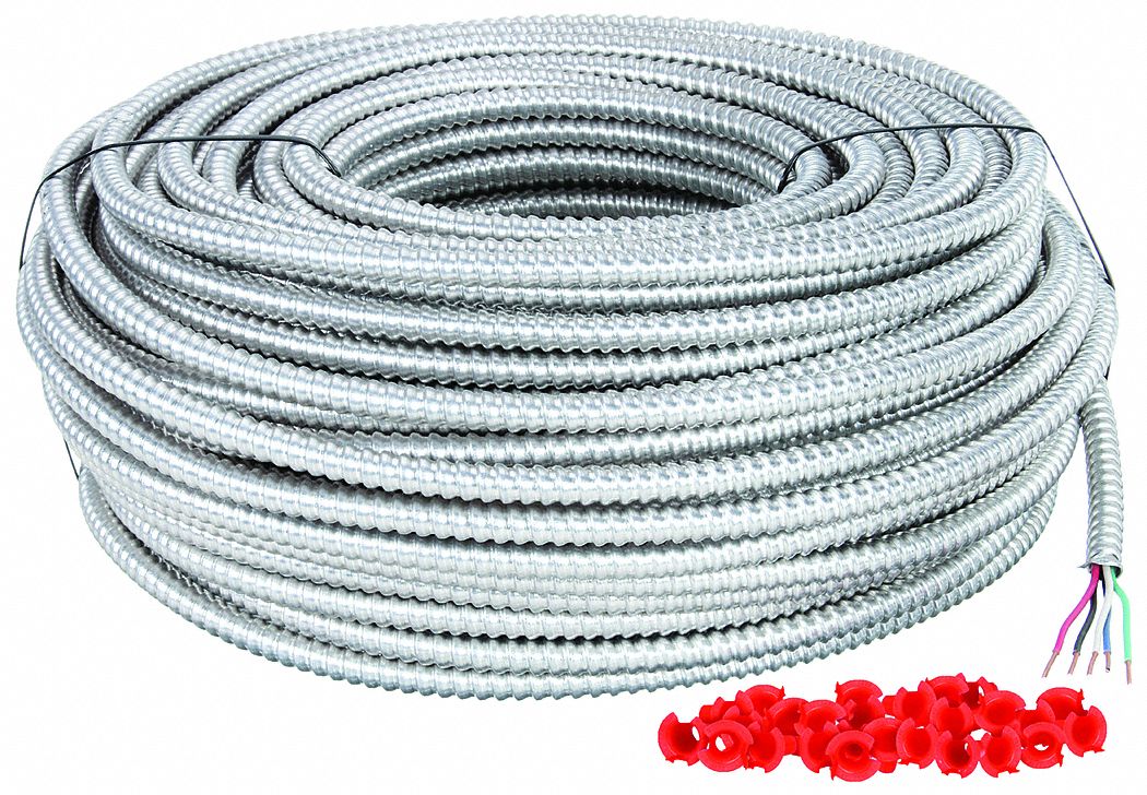 Metal Clad Armored Cable: 12 AWG, 4 Conductors, Copper, 250 ft, Aluminum, Std, THHN