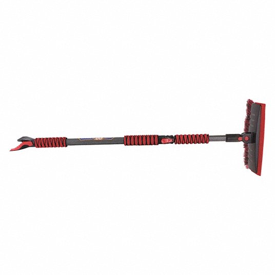 Snow Broom and Scraper: Telescopic Handle, 12 in Brush Head Wd, 60 in Handle Lg