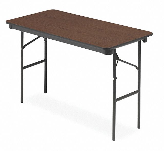 Folding Table: Rectangle Table Shape, Walnut Tabletop, 24 in Dp, 48 in Wd, 29 in, Brown