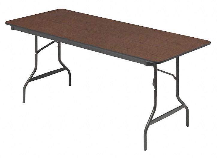 Folding Table: Rectangle Table Shape, Walnut Tabletop, 30 in Dp, 72 in Wd, 29 in, Brown