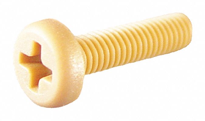 Machine Screw: 1/4"-20 Thread Size, 3/4 in Lg, PEEK, Plain, Pan, Phillips, Machine Screw, 10 PK