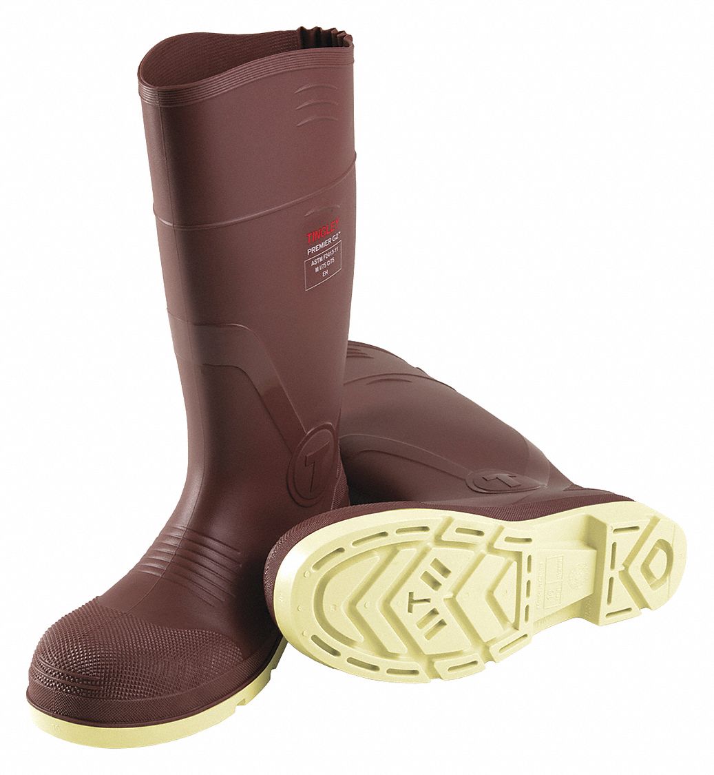 Rubber Boot,  Men's,  10,  Knee,  Composite Toe Type,  PVC,  Cream, Red,  1 PR