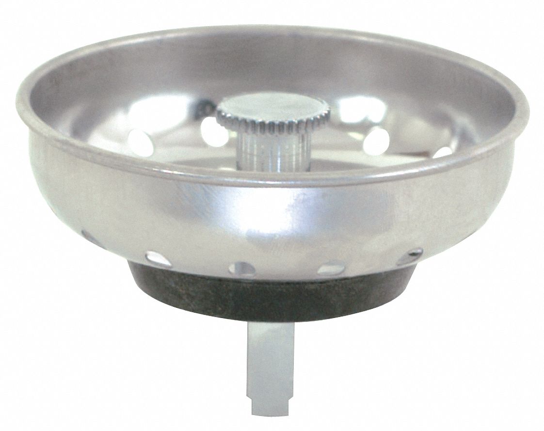 STRAINER: 3½ IN OVERALL DIA, STAINLESS STEEL, CHROME, SILVER, DROP-IN, SINK DRAIN