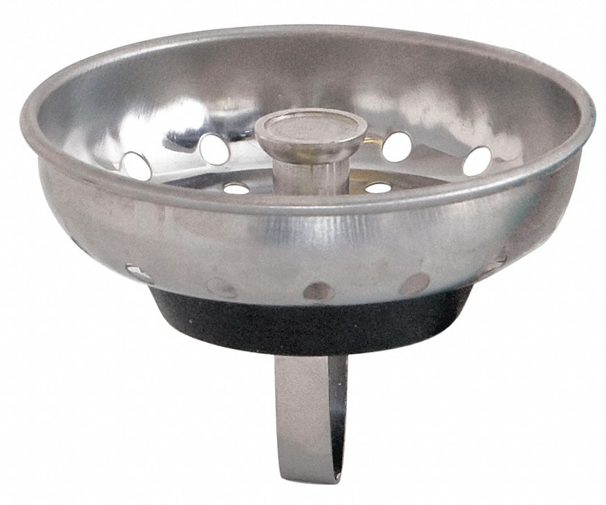 STRAINER: 3½ IN OVERALL DIA, STAINLESS STEEL, CHROME, SILVER, DROP-IN, SINK DRAIN