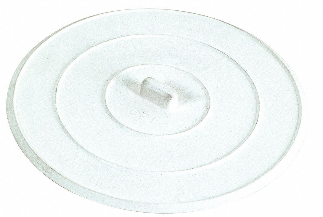 DRAIN STOPPER: 5 IN OVERALL DIAMETER, RUBBER, WHITE, PUSH AND PULL, SINK