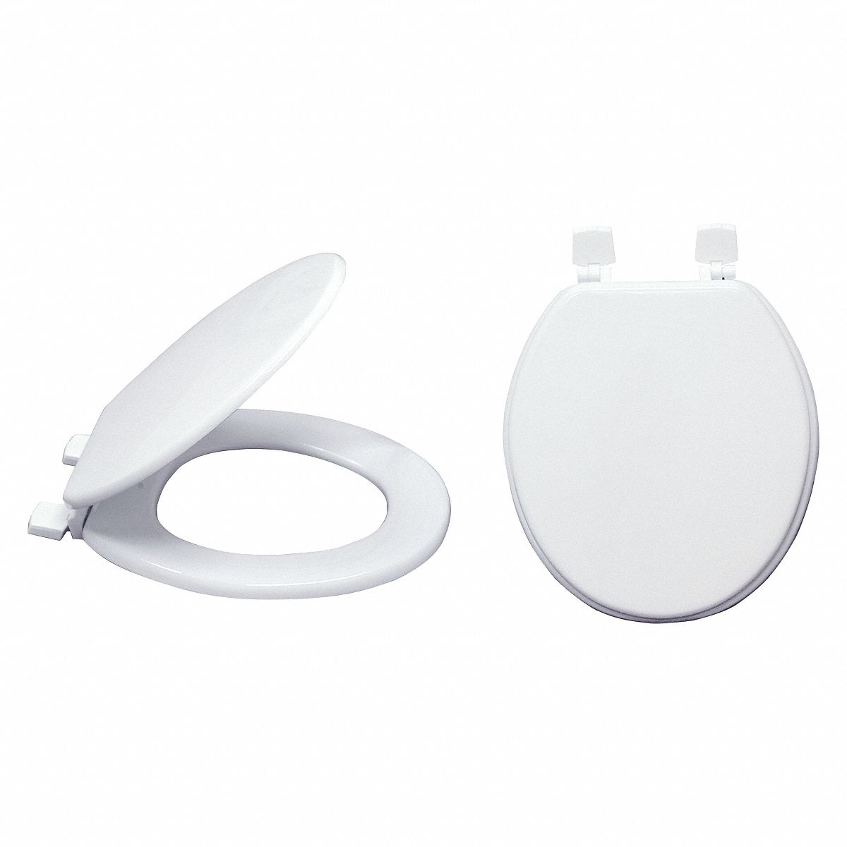 WOOD TOILET SEAT: WHITE, SELF-SUSTAINING CHECK HINGE, 1¾ IN SEAT H, 16 IN BOLT TO SEAT FRONT