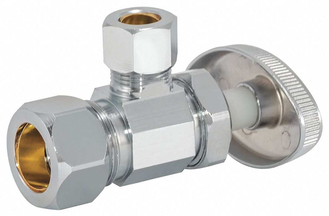 Water Supply Stop: 5/8 in Compression, 3/8 in Compression, Chrome-Plated Brass, Oval