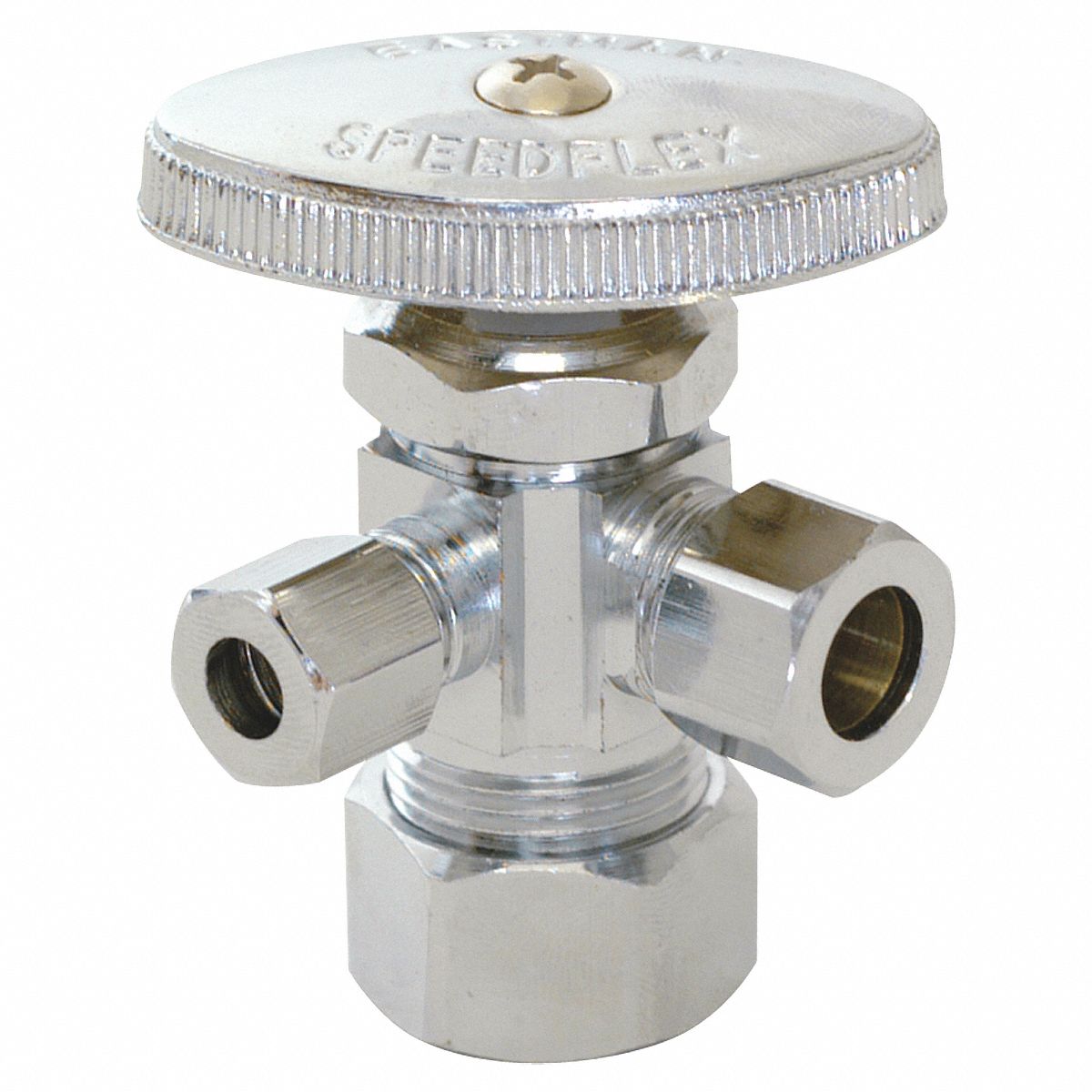 WATER SUPPLY STOP: ⅜ IN COMPRESSION, ⅜ IN COMPRESSION, CHROME-PLATED BRASS, OVAL