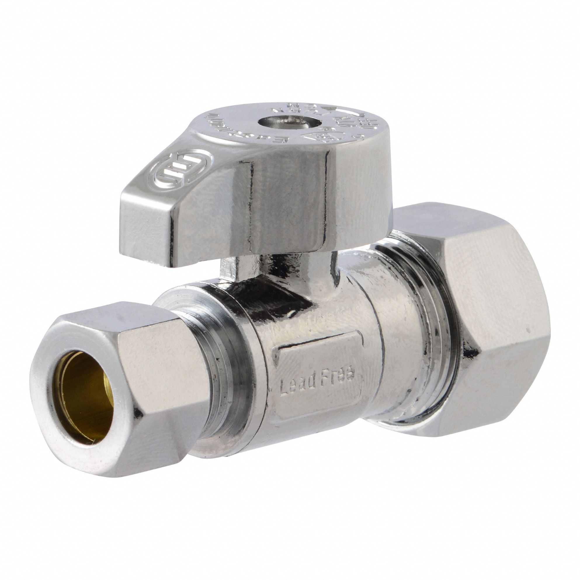 Water Supply Stop: 5/8 in Compression, 3/8 in Compression, Chrome-Plated Brass, Oval