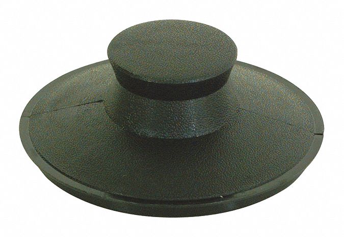 DRAIN STOPPER: 3 ⅜ IN OVERALL DIA, PLASTIC, BLACK, PUSH AND PULL, DISPOSAL