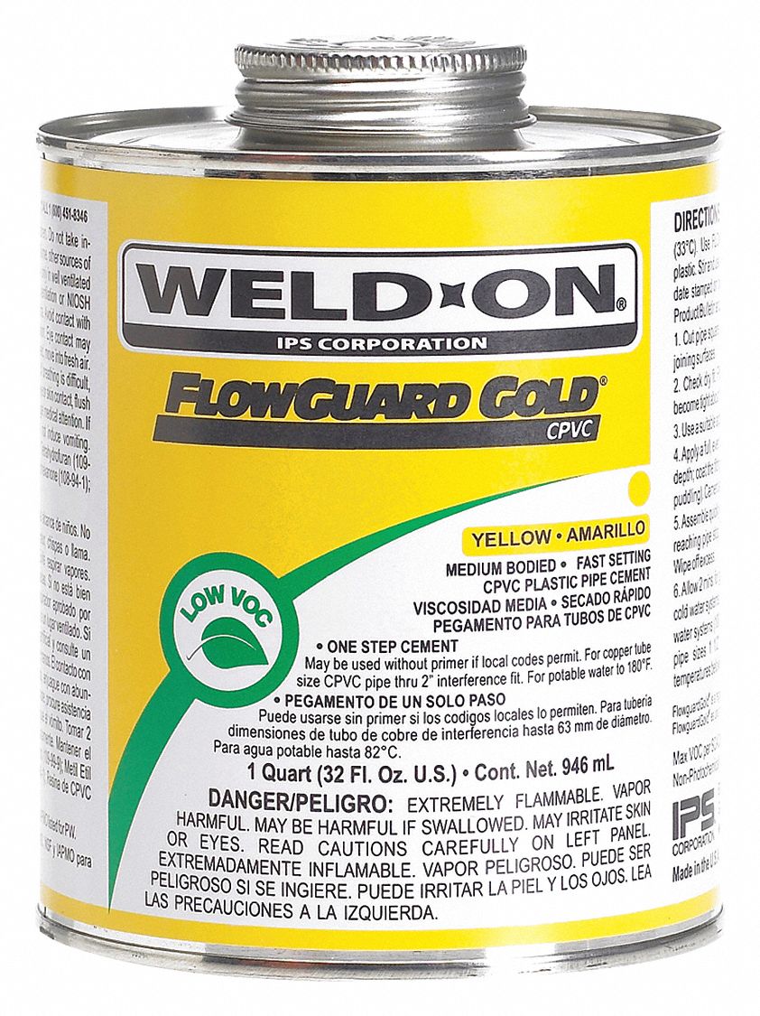 GRAINGER APPROVED Yellow CPVC Cement, For Use With Pipes 447N6786238