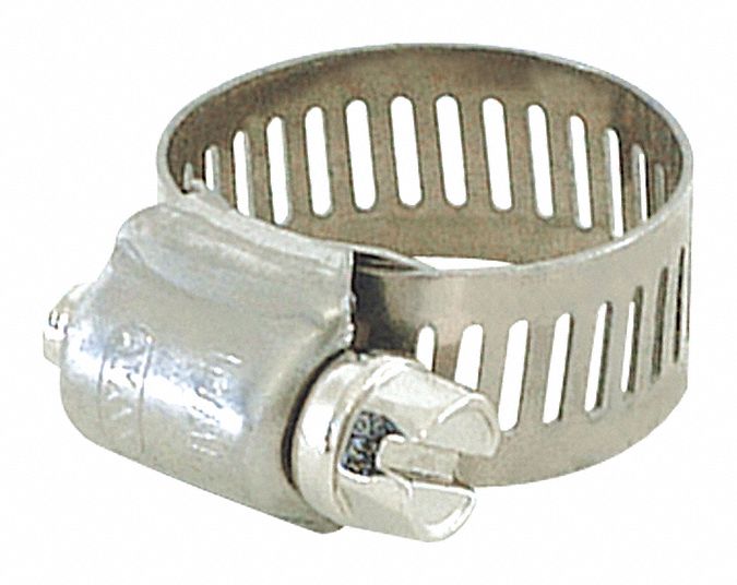 Worm Gear Hose Clamp: 304 Stainless Steel, Perforated Band, 13/16 in – 1 1/2 in Clamping Dia, 10 PK