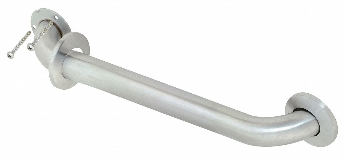 Grab Bar: Straight, 24 in Lg, 1 1/2 in Dia, Stainless Steel, Unfinished, Silver