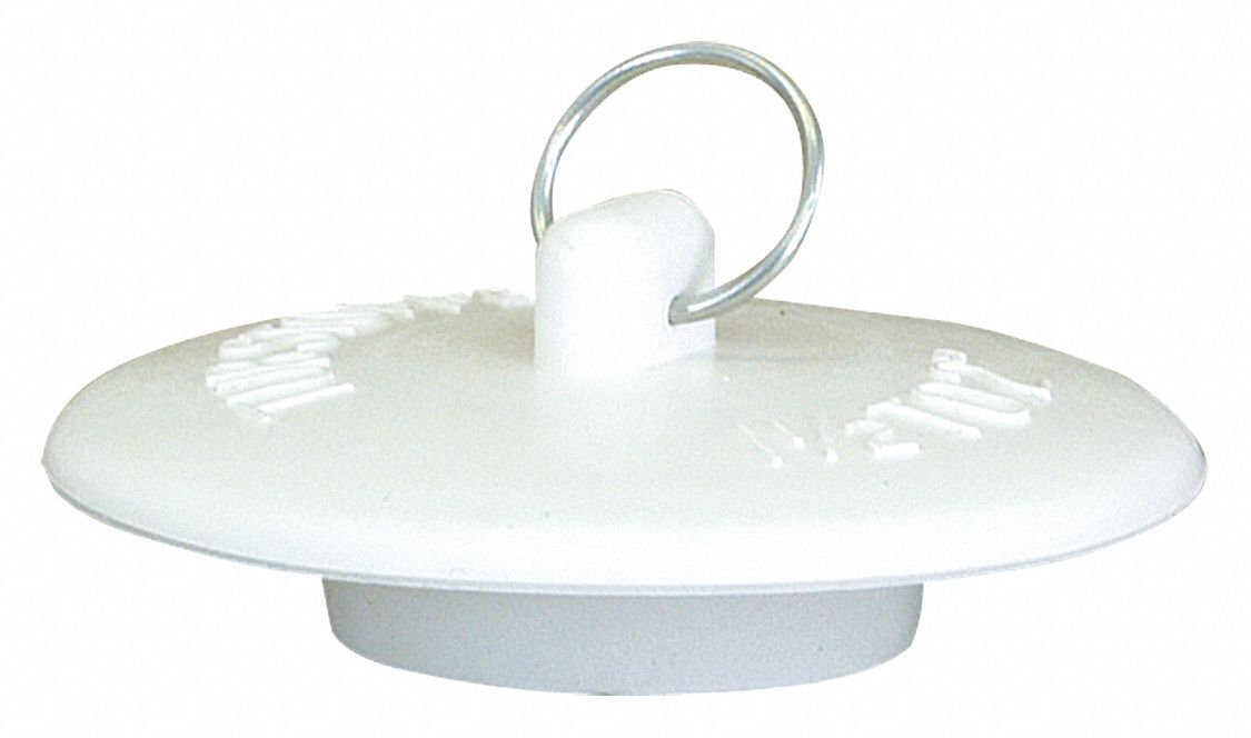 DRAIN STOPPER: 3 IN OVERALL DIAMETER, RUBBER, WHITE, PUSH AND PULL, SINK