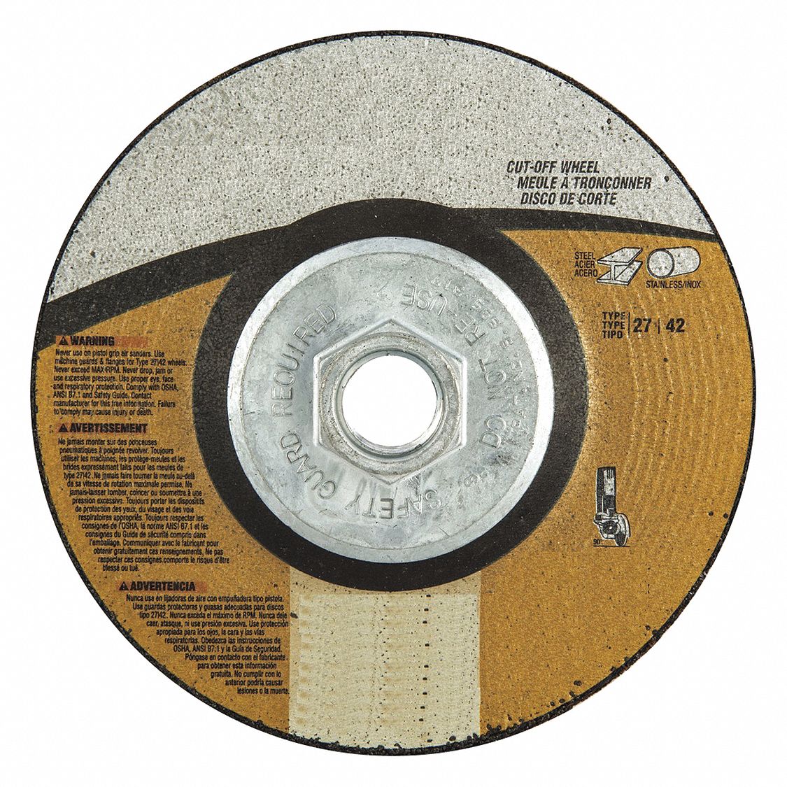 DEPRESSED CENTRE CUT-OFF WHEEL, TYPE 27, 4½ IN X 0.045 IN X ⅝