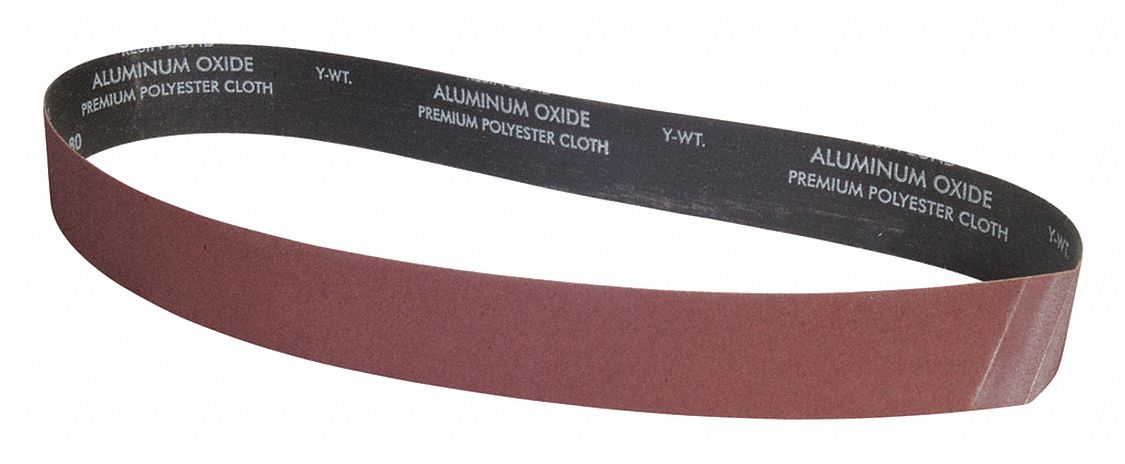 Sanding Belt: 2 in W x 48 in L, Aluminum Oxide, P80 Grit, Y Wt Polyester Backing