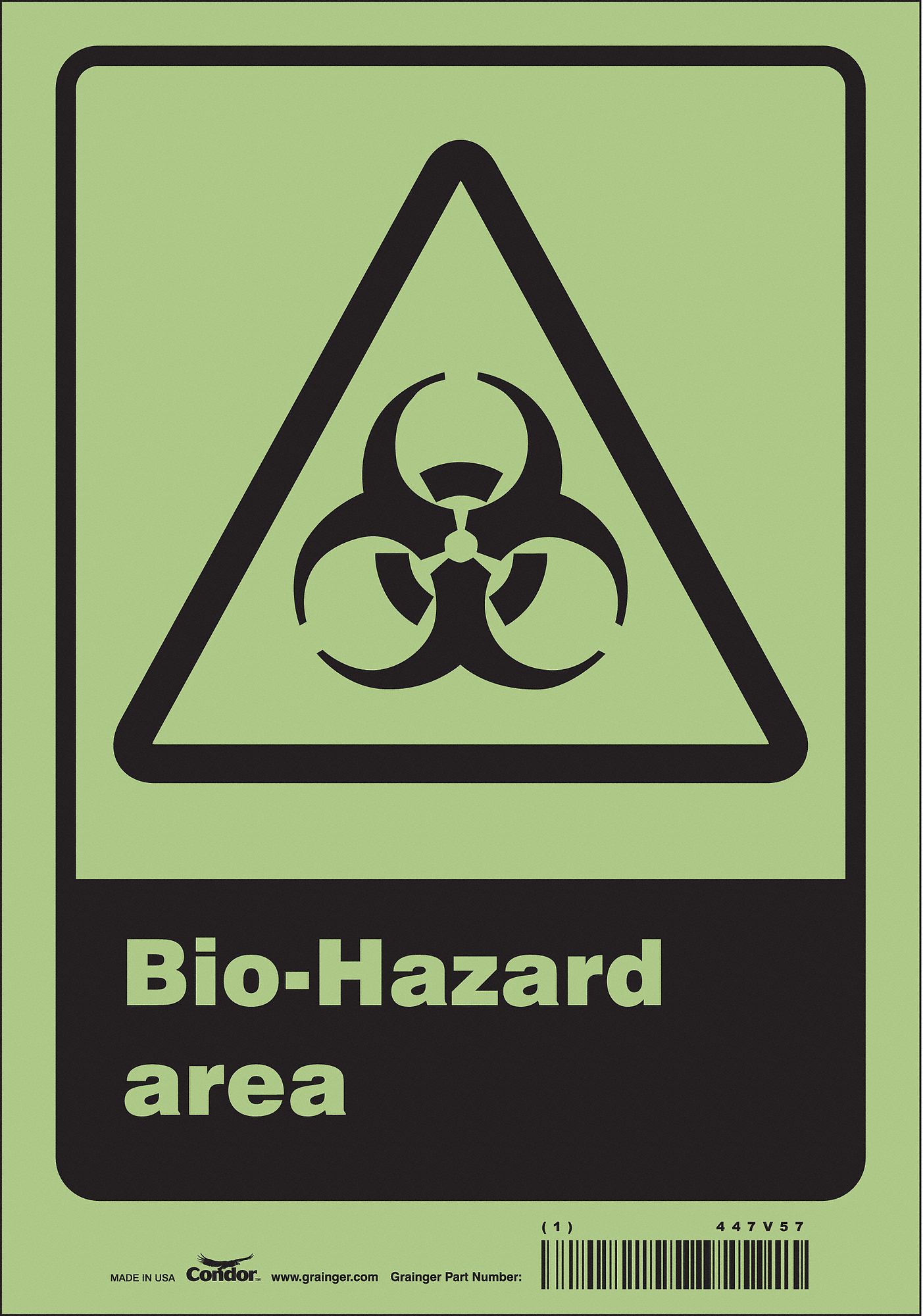 Safety Sign: Glow Vinyl, Adhesive Sign Mounting, 10 in x 7 in Nominal Sign Size, Not Retroreflective