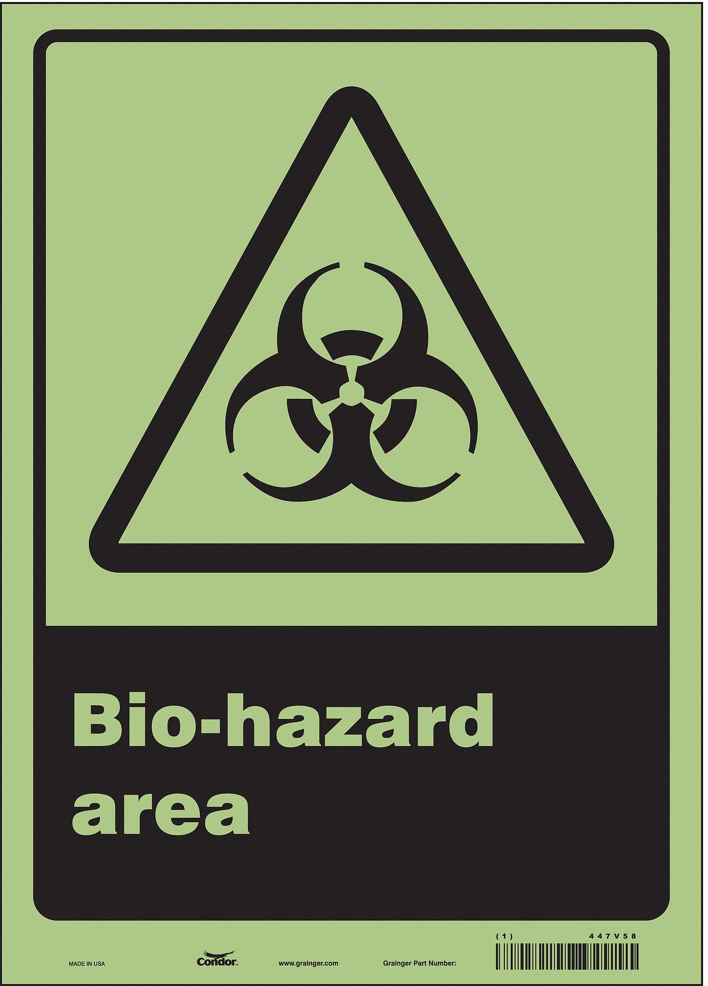 Safety Sign: Glow Vinyl, Adhesive Sign Mounting, 14 in x 10 in Nominal Sign Size, Glow In The Dark