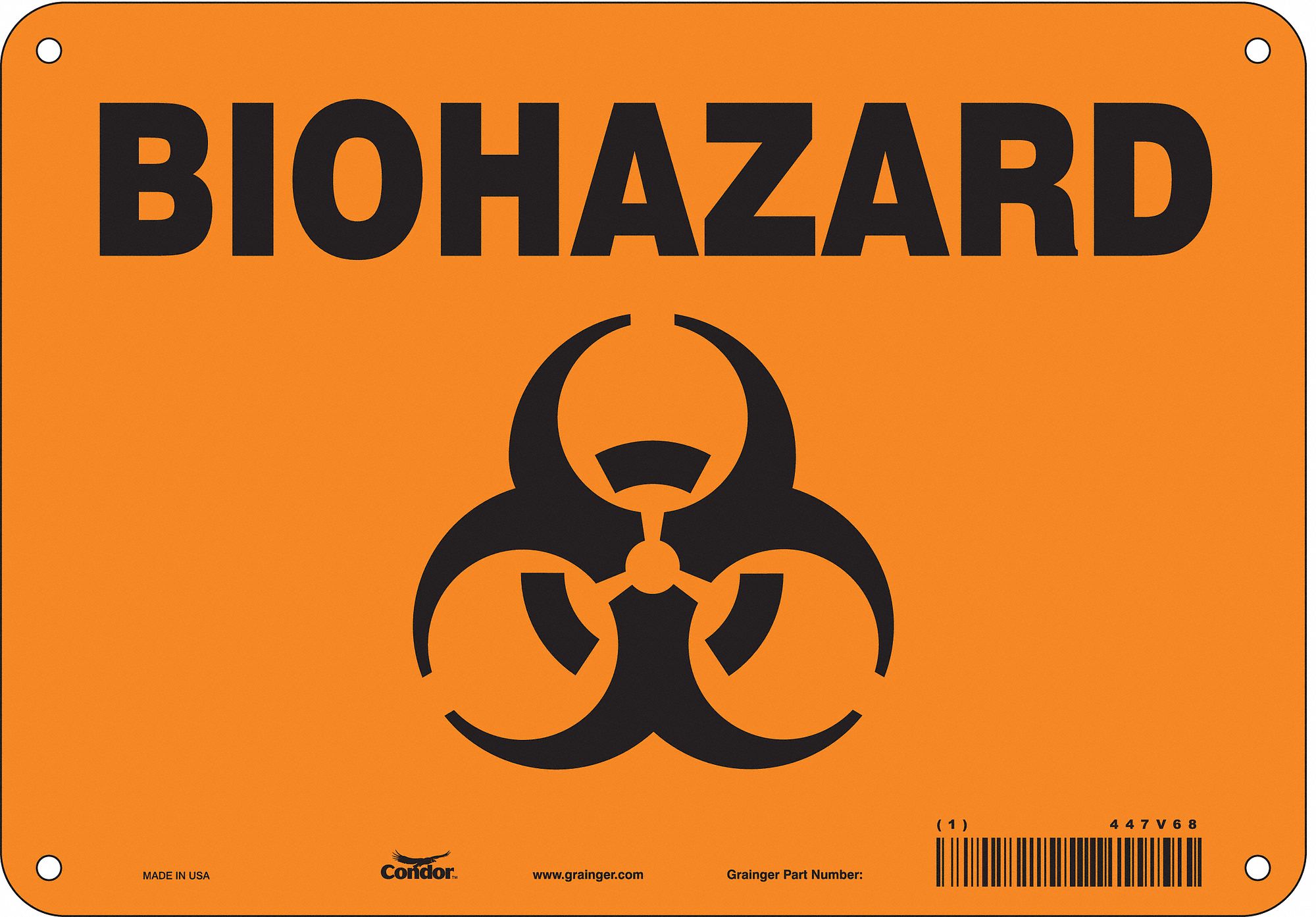 SAFETY SIGN, VINYL, ADHESIVE MOUNT, 7 IN X 10 IN NOMINAL SIGN SIZE, NOT RETROREFLECTIVE, BIOHAZARD