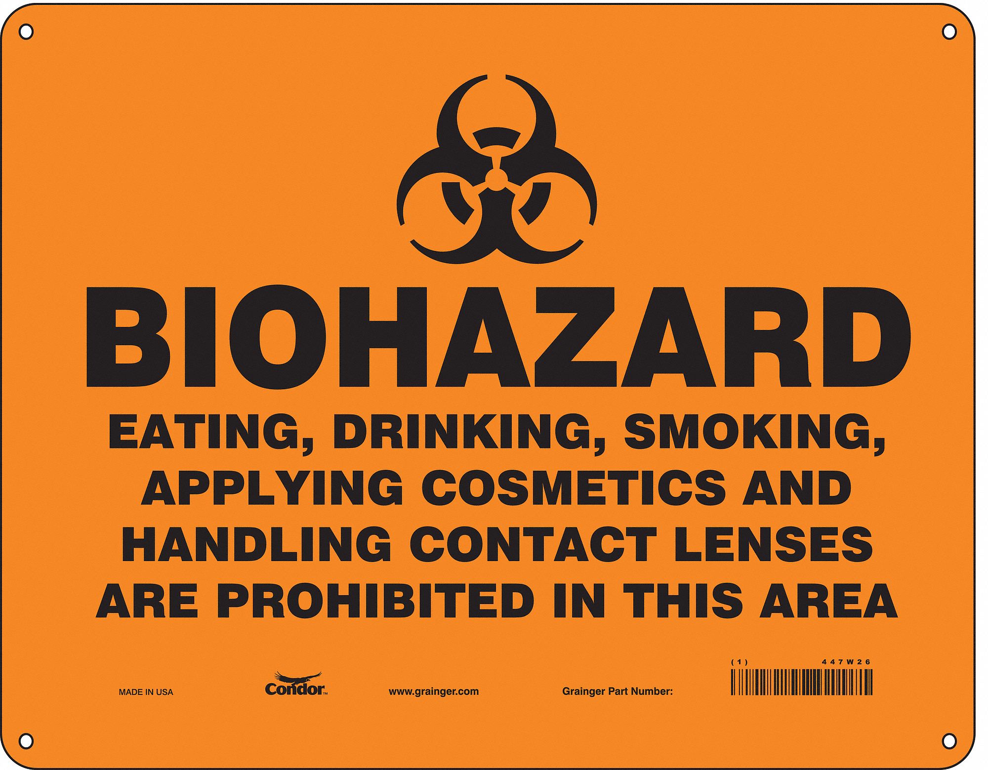 Safety Sign: Polyethylene, Mounting Holes Sign Mounting, 10 in x 14 in Nominal Sign Size, No Header