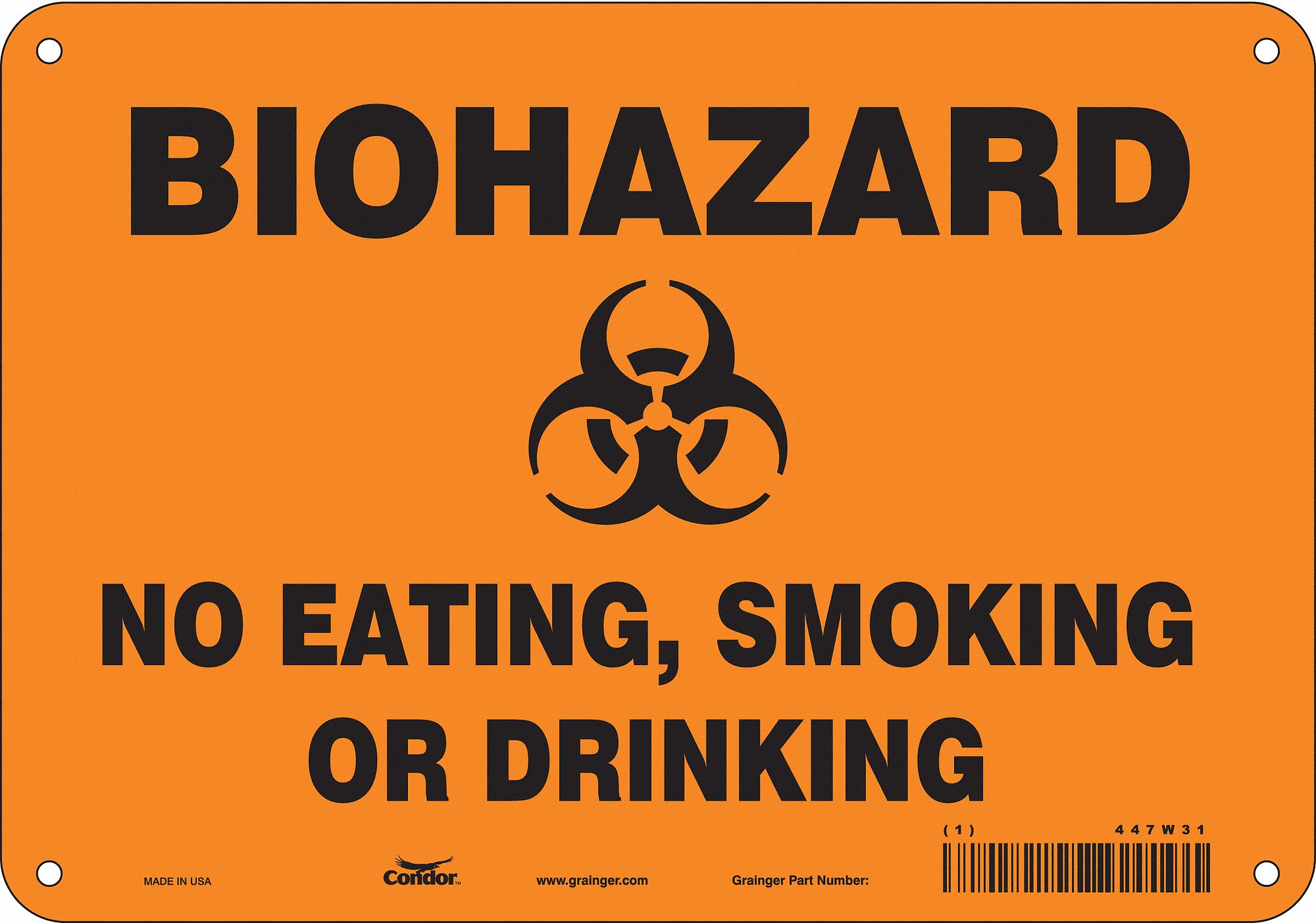 Safety Sign: Polyethylene, Mounting Holes Sign Mounting, 7 in x 10 in Nominal Sign Size, No Header