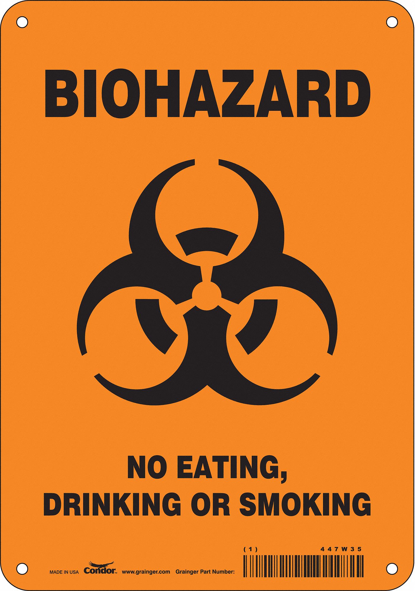 CONDOR Safety Sign Sign Format Other Format Biohazard No Eating Drinking Or Smoking 447W35 