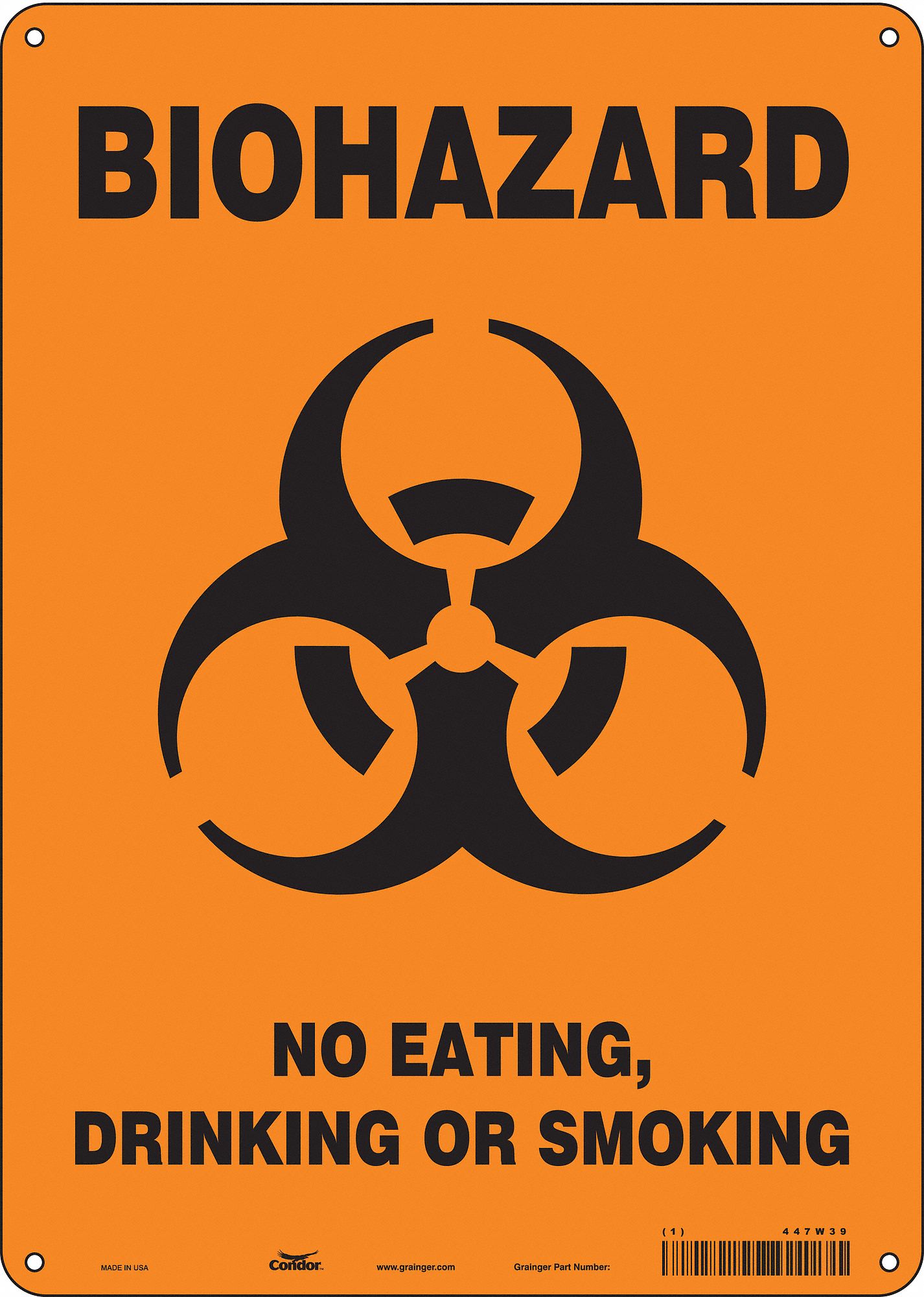 Safety Sign: Polyethylene, Mounting Holes Sign Mounting, 14 in x 10 in Nominal Sign Size, No Header
