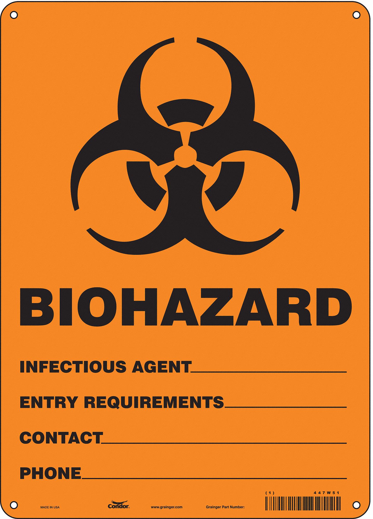 Safety Sign: Polyethylene, Mounting Holes Sign Mounting, 14 in x 10 in Nominal Sign Size